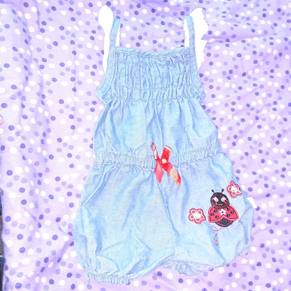 DDG Darlings 0-3 M Denim Embroidered Romper